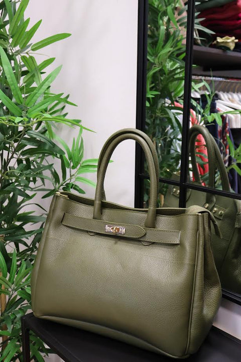 Top handle-väska i äkta skinn