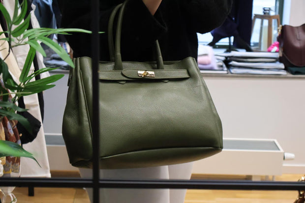 Top handle-väska i äkta skinn