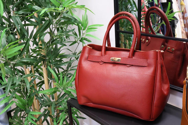 Top handle-väska i äkta skinn